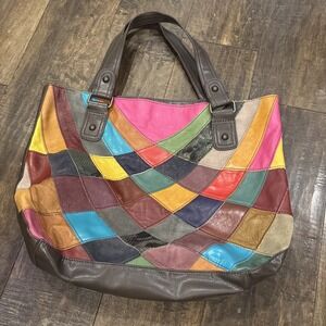 WilsonPELLE STUDIO Multicolor Soft Leather Patchwork XL Shoulder Bag Retro ITALY